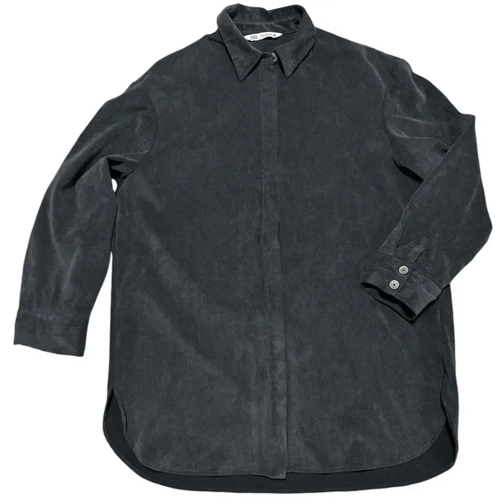 Zara Charcoal Button Down Shirt - Picture 4 of 11